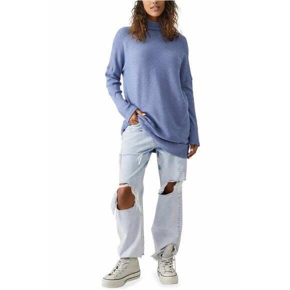 We The Free People Casey Mock Neck Top Ribbed Long Sleeve Oversized XL Tunic - Picture 11 of 11